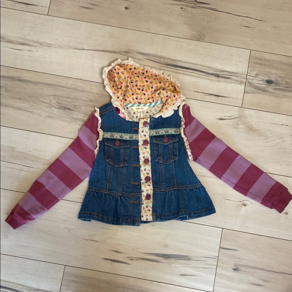 Matilda Jane, Denim Jacket with Pink Striped Sleeves